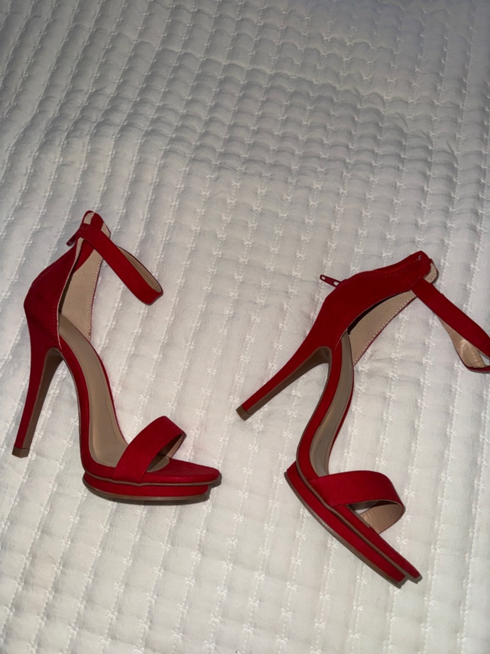 Red High Heel Ankle Strap Sandals - Women